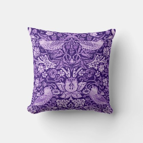 Strawberry Thief Purple William Morris Throw Pillow