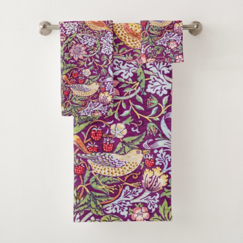 Strawberry Thief Red William Morris Bath Towel Set