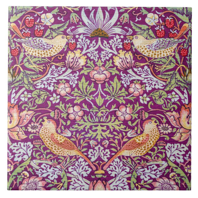 Strawberry Thief Red, William Morris Ceramic Tile (Front)