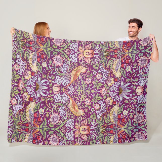 Strawberry Thief Red, William Morris Fleece Blanket (In Situ)