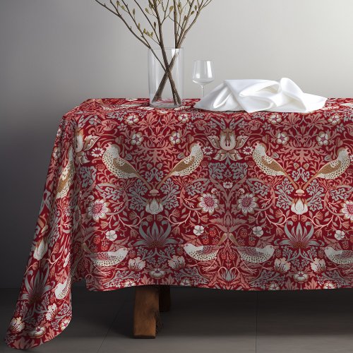 Strawberry Thief Red William Morris Floral Pattern Tablecloth