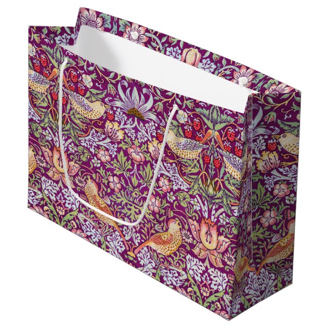 Strawberry Thief Red, William Morris Large Gift Ba Bag (Front Angled)
