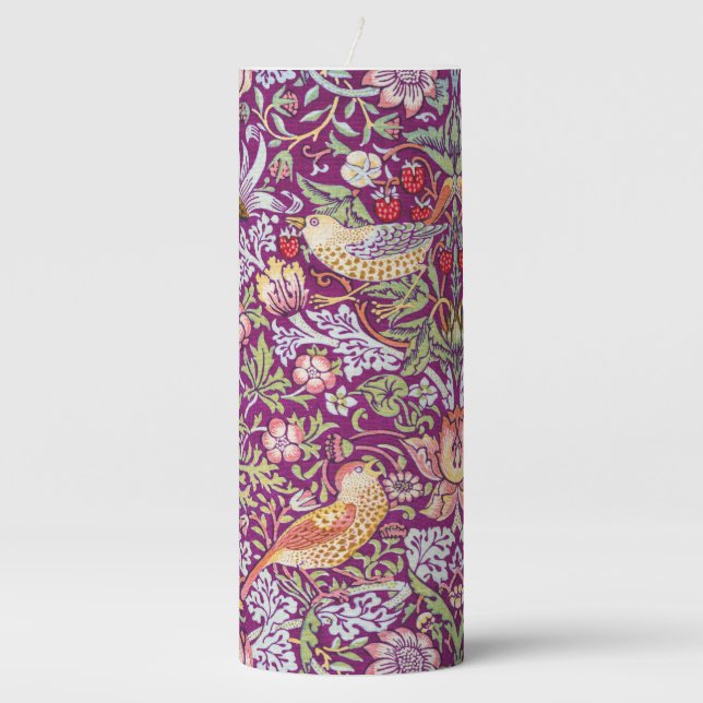 Strawberry Thief Red, William Morris Pillar Candle (Front)