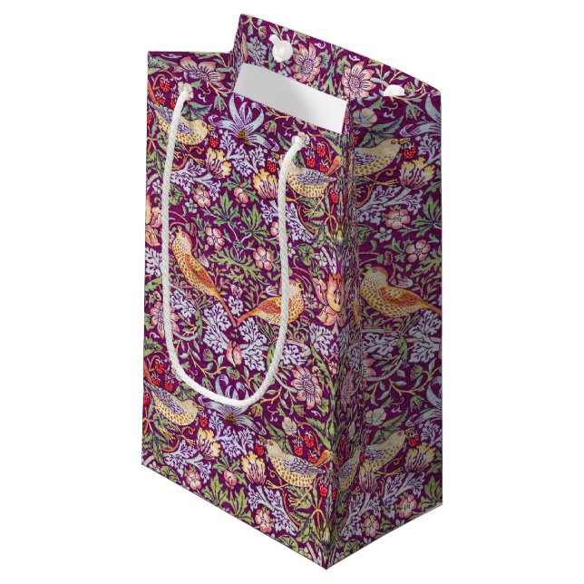Strawberry Thief Red, William Morris Small Gift Bag (Front Angled)