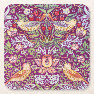 Strawberry Thief Red, William Morris Square Paper Coaster
