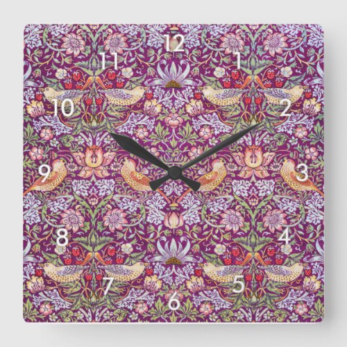 Strawberry Thief Red William Morris Square Wall Clock