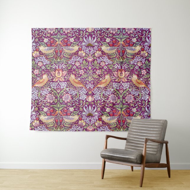 Strawberry Thief Red, William Morris Tapestry (In Situ (Horizontal))