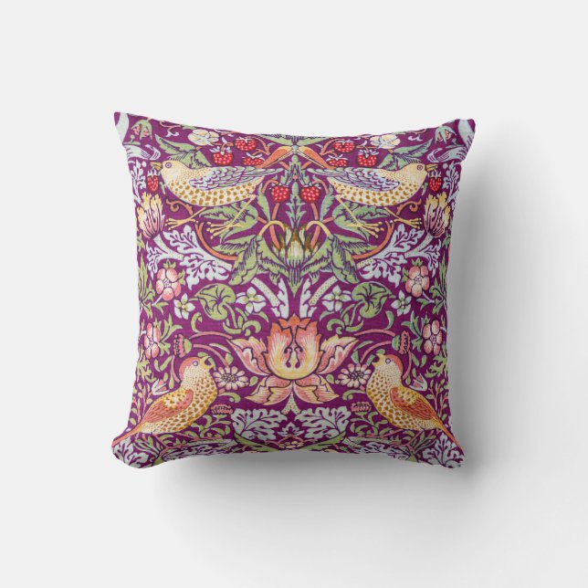Strawberry Thief Red, William Morris Throw Pillow (Front)
