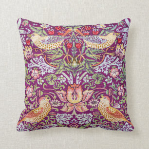 Strawberry Thief Red, William Morris Throw Pillow