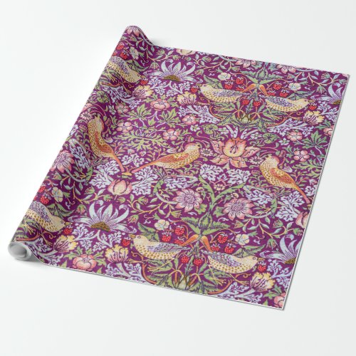 Strawberry Thief Red William Morris Wrapping Paper