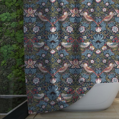 STRAWBERRY THIEF TEAL AND BERRY _ WILLIAM MORRIS SHOWER CURTAIN