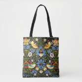 William Morris strawberry thief arts and craft movement art nouveau aqua cotton fabric gift tote bag ideas