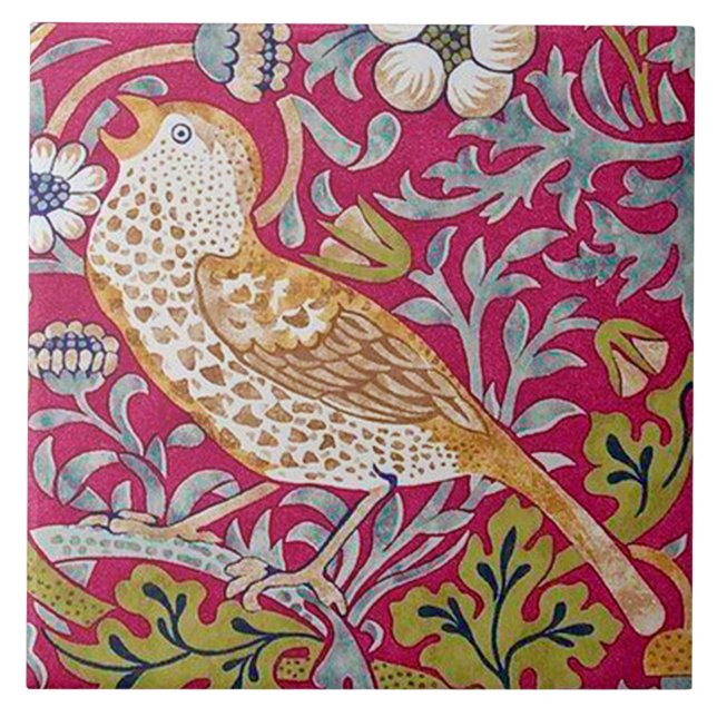 Strawberry Thief, William Morris Ceramic Tile (Front)