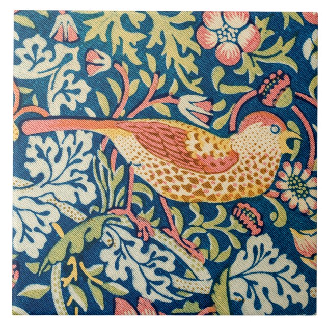 Strawberry Thief, William Morris Ceramic Tile (Front)
