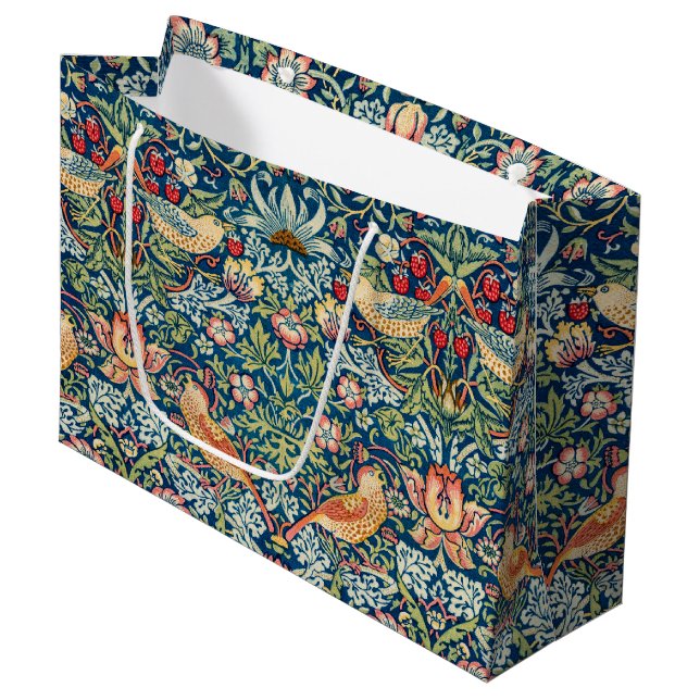 Strawberry Thief, William Morris Large Gift Bag (Front Angled)