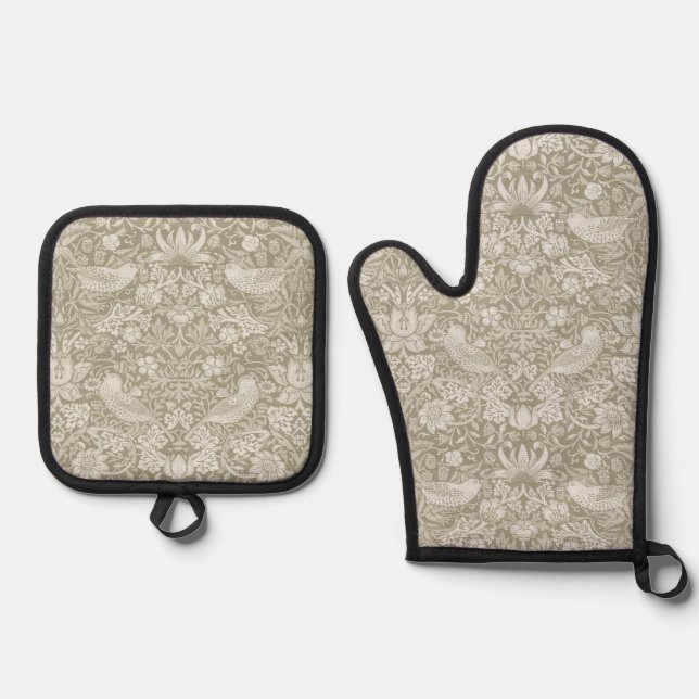 Strawberry Thief, William Morris Oven Mitt & Pot Holder Set (Front)