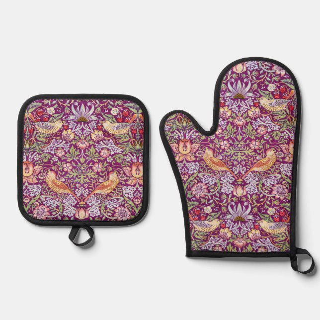 Strawberry Thief, William Morris Oven Mitt & Pot Holder Set (Front)