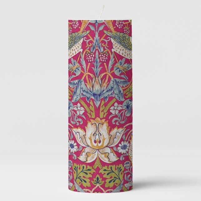 Strawberry Thief, William Morris Pillar Candle (Front)