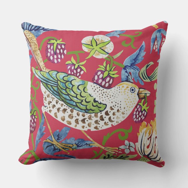 Strawberry Thief William Morris Throw Pillow (Front)