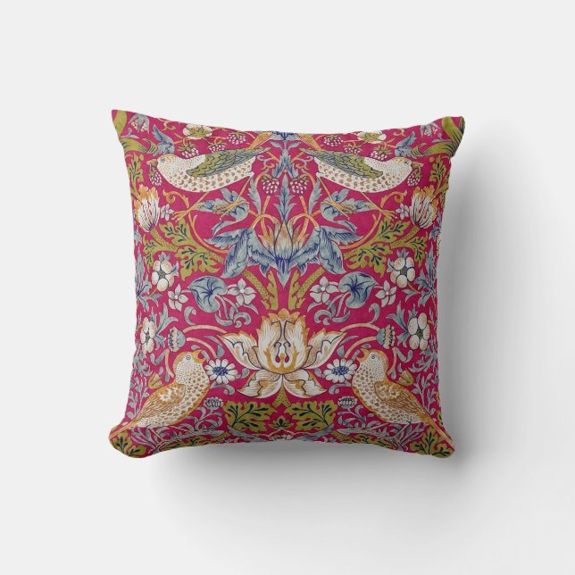 Strawberry Thief, William Morris Throw Pillow (Front)