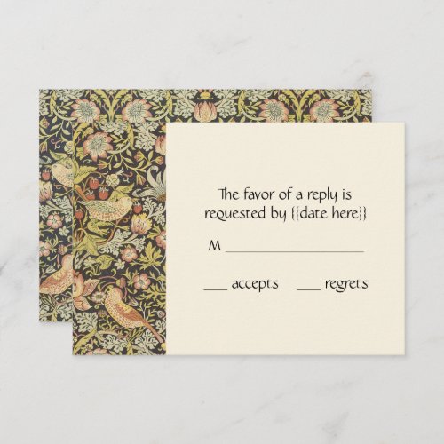 Strawberry Thieves Vintage Wedding Set RSVP Card