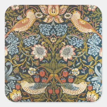Strawberry Thieves William Morris Antique Pattern Square Sticker by InvitationCafe at Zazzle