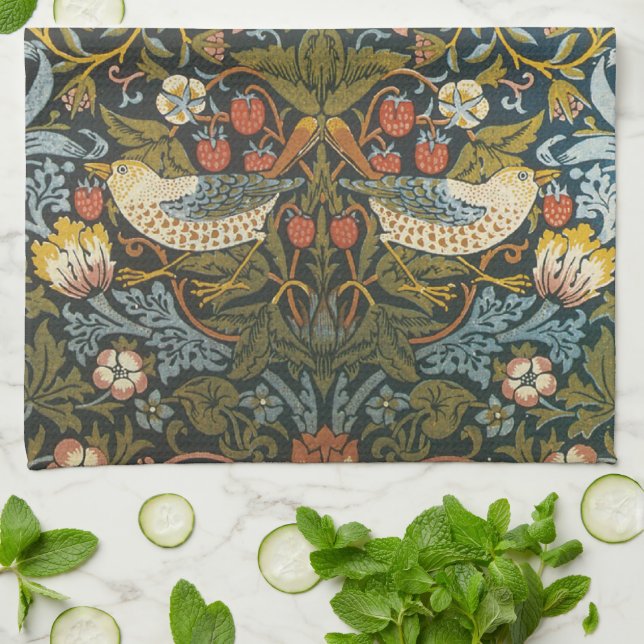 Strawberry Thieves William Morris Antique Pattern Towel (Folded)
