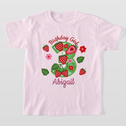Strawberry Third birthday toddler tshirts