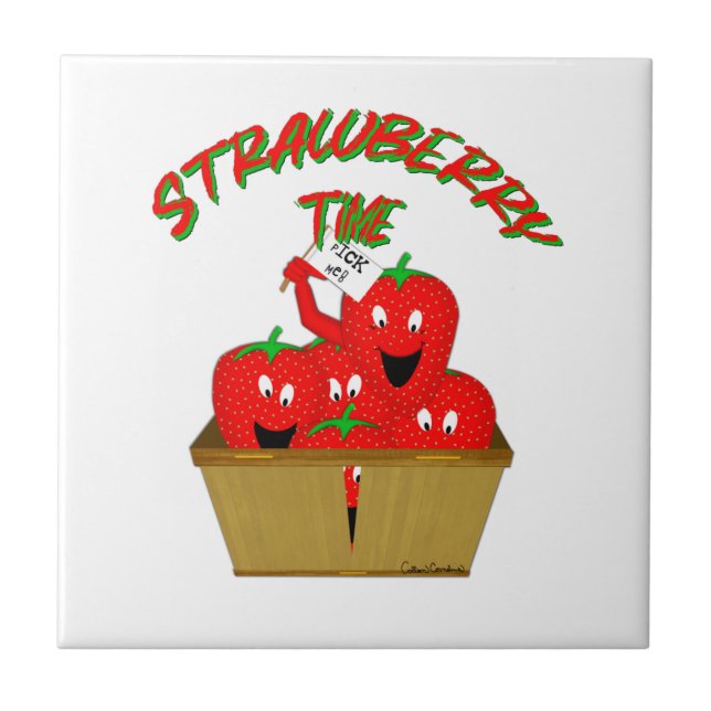 Strawberry Time! Ceramic Tile (Front)