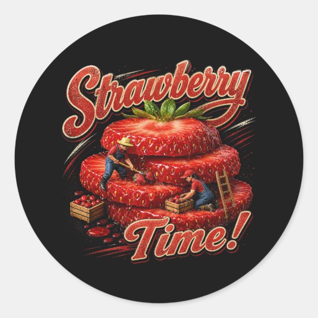 Strawberry Time! Classic Round Sticker (Front)