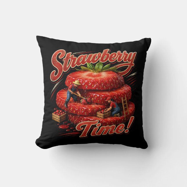 Strawberry Time! Throw Pillow (Front)