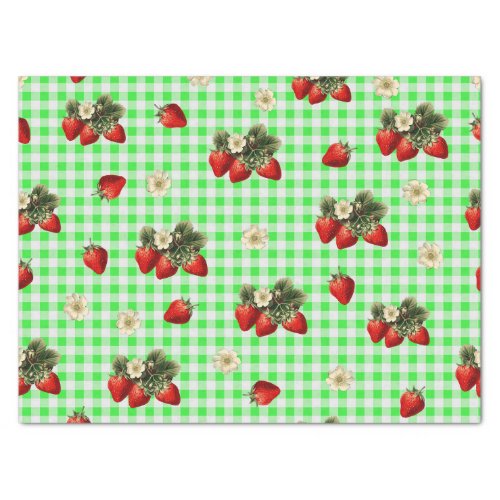 Strawberry tissue paper on green gingham