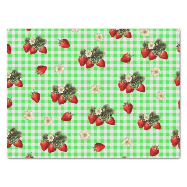 Strawberry tissue paper on green gingham (Front)