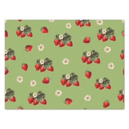 Strawberry tissue paper on moss green