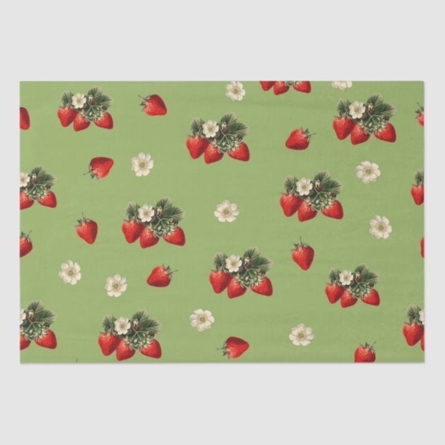 Strawberry tissue paper on moss green (Front)