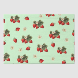 Strawberry tissue paper with blossoms on green