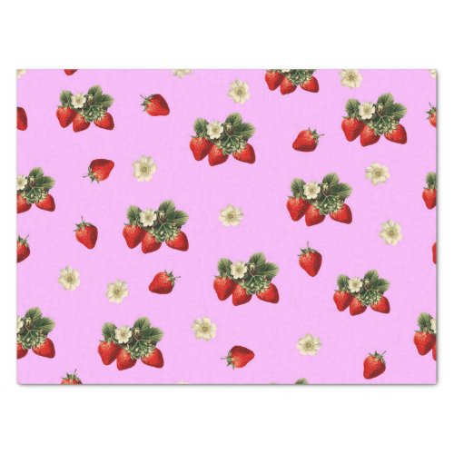 Strawberry tissue paper with blossoms on pink