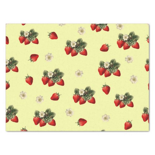 Strawberry tissue paper with blossoms on yellow