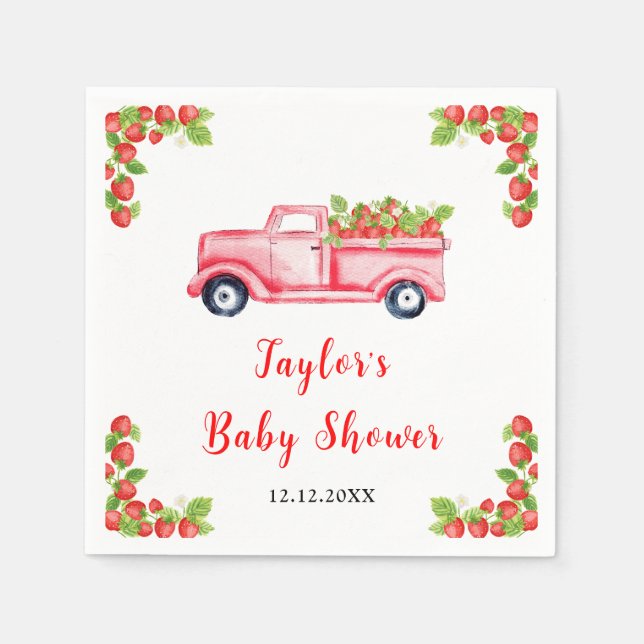 Strawberry Truck Baby Shower Napkins (Front)