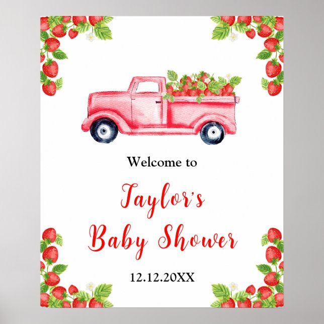 Strawberry Truck Baby Shower Welcome Sign (Front)