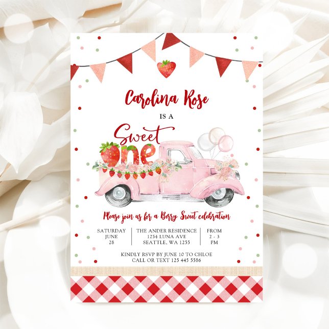Strawberry Truck First Birthday Invitation (Creator Uploaded)