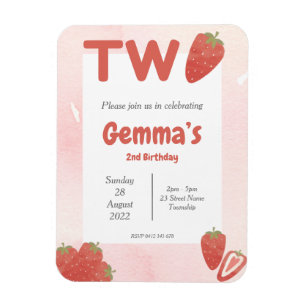Strawberry Two birthday Invitation Magnet