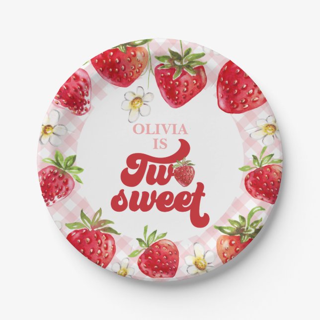 Strawberry Two Sweet 2nd Birthday Paper Plates (Front)