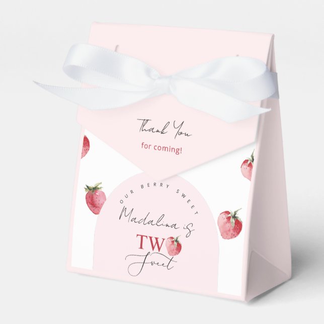 Strawberry Two sweet 2nd birthday party Favor Box (Front Side)