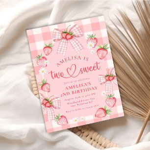 Strawberry Two Sweet Berry 2nd Birthday Party Invitation