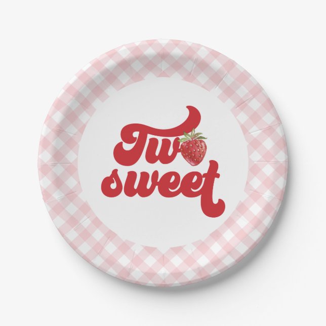 Strawberry Two Sweet Birthday Paper Plates (Front)