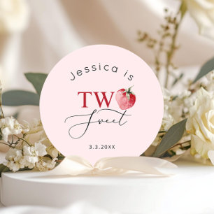 Strawberry two sweet birthday party classic round sticker