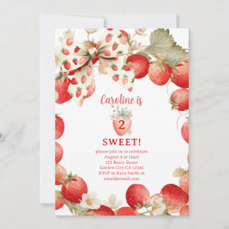 Strawberry Two Sweet Girls Berry Second Birthday Invitation