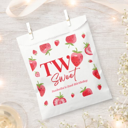 Strawberry Two Sweet Pink Red 2nd Birthday Party Favor Bag