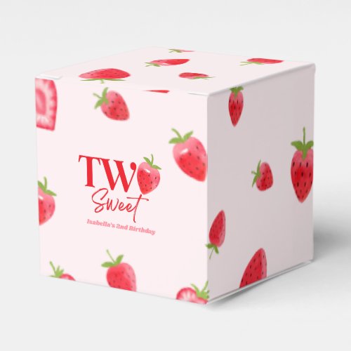 Strawberry Two Sweet Pink Red 2nd Birthday Party Favor Boxes